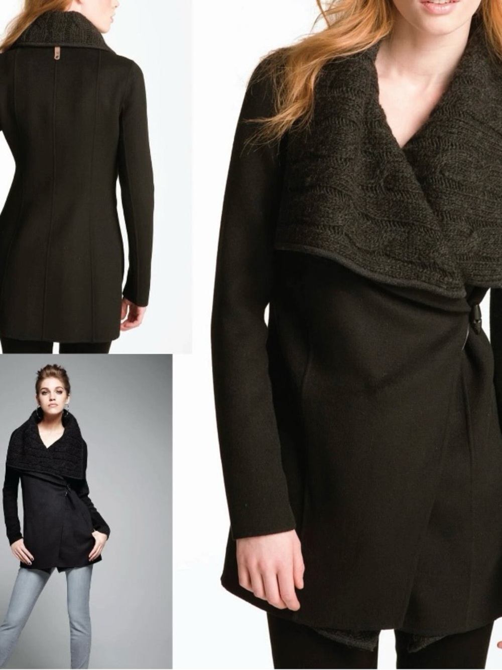 Mackage Coat Wool Alpaca Blend Black Gray Cable Knit Layered Button Jacket Sz XS